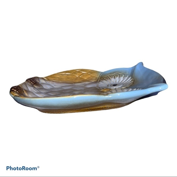 Owl Glazed Ceramic Muti Use Dish Tray Whimsical Blue Decorative Functional Art - Picture 3 of 6